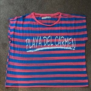 Blue and Pink Striped Playa Del Carmen T-Shirt XL